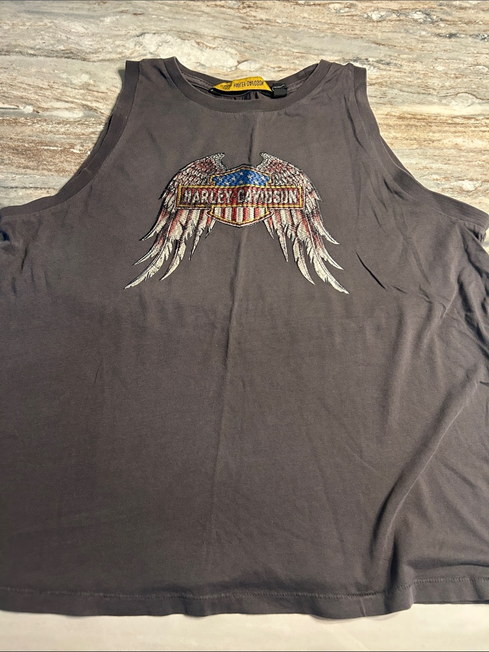 Harley-Davidson Gray Tank Top with Winged American Shield Graphic Sz 2XL